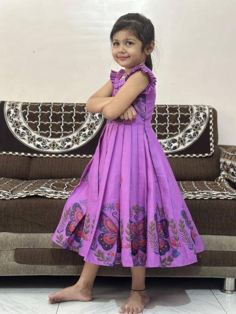 NEW LAUNCING KIDS FROCK cottan silk purple Kidswear exporters in hydrabad